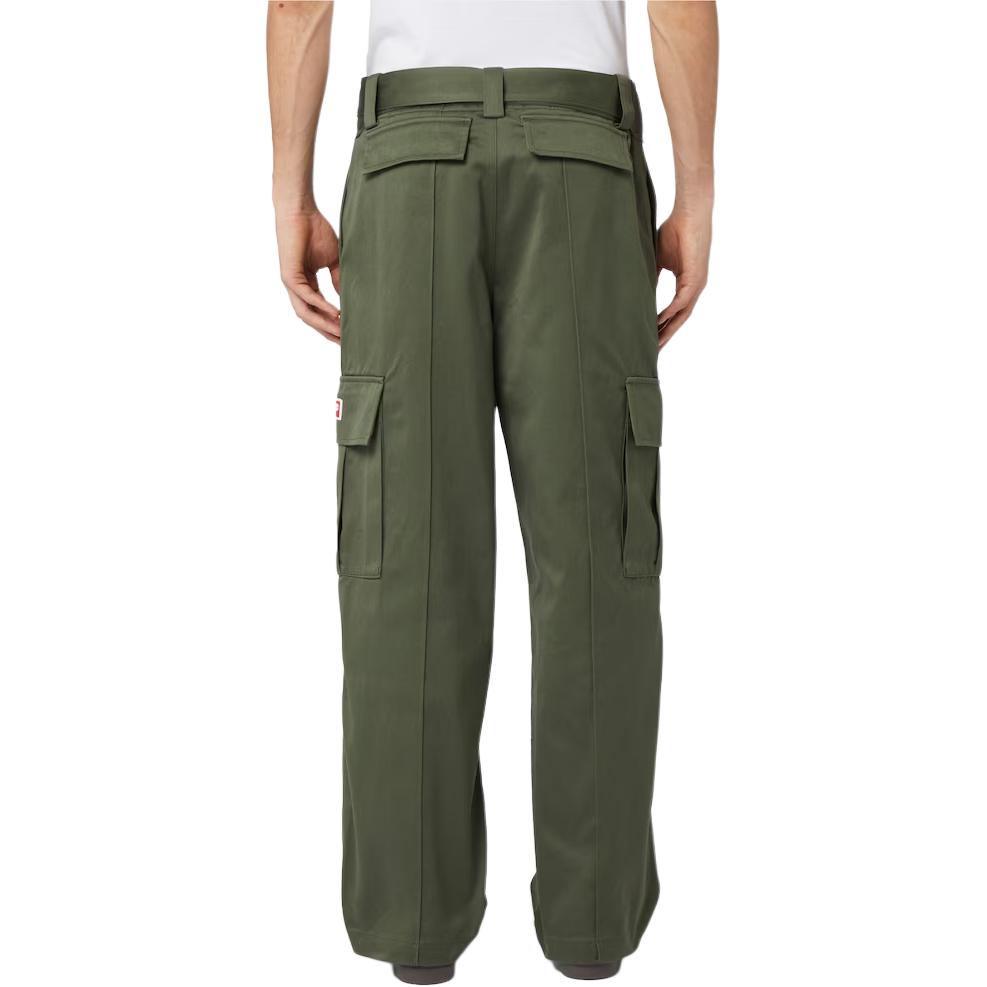 Shop KENZO FW23  High-Waisted Straight-Leg Casual Pants Army Green FE58PA3759GF-51