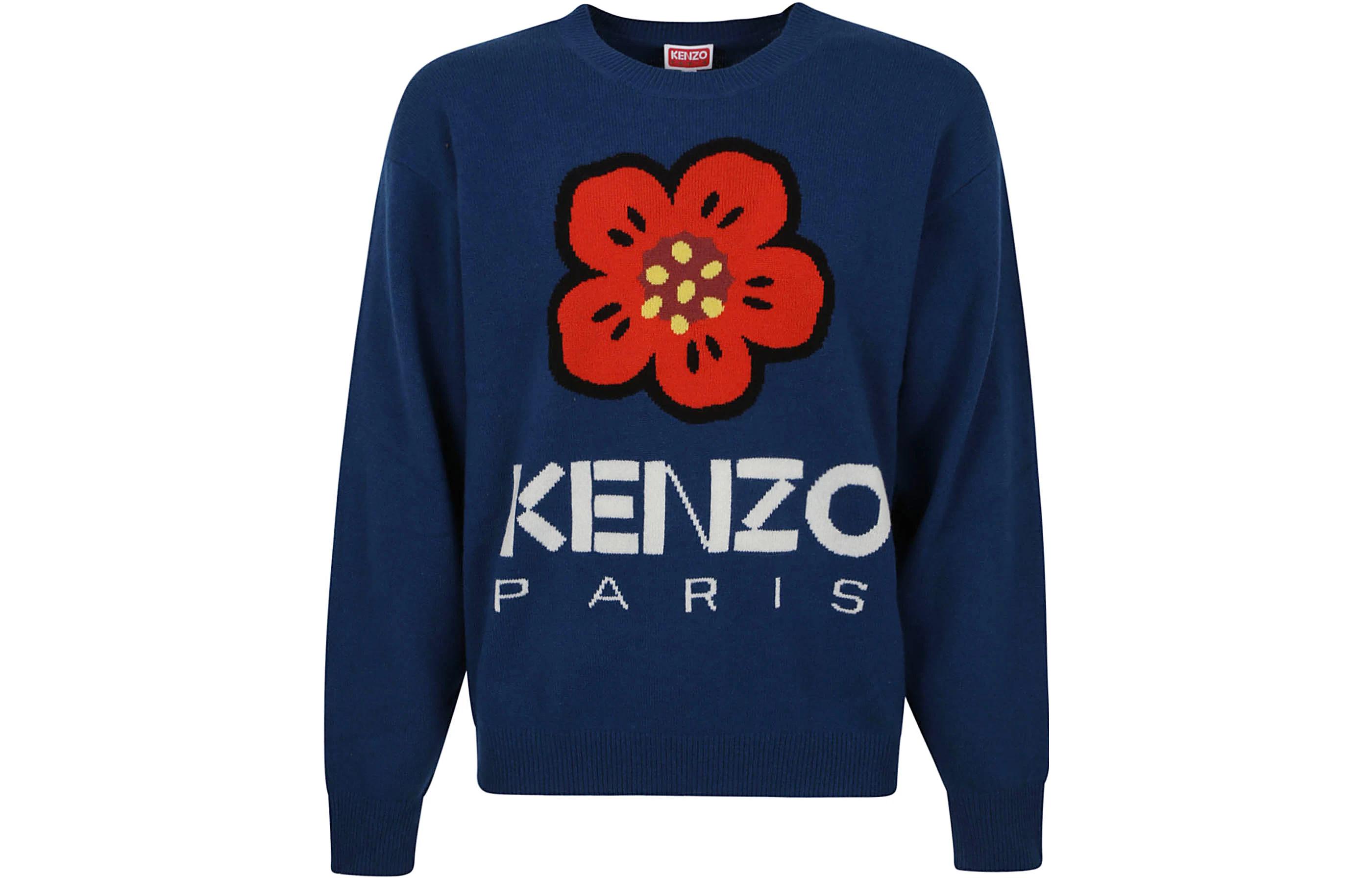 Order KENZO FW23 Baju Sejuk Crewneck Biru Navy Logo Wool. FD65PU4273LD73