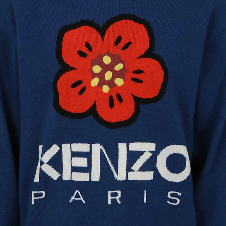Cheap KENZO FW23 Baju Sejuk Crewneck Biru Navy Logo Wool. FD65PU4273LD73