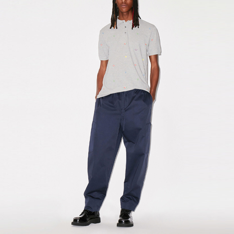 Shop KENZO FW23 Celana Cargo Warna Navy Biru Straight-Leg. FD55PA5019RD-77