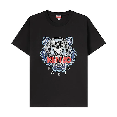 KENZO FW23 Tiger Logo Print T-Shirt Black Short Sleeve. FD65TS0204SO-99J