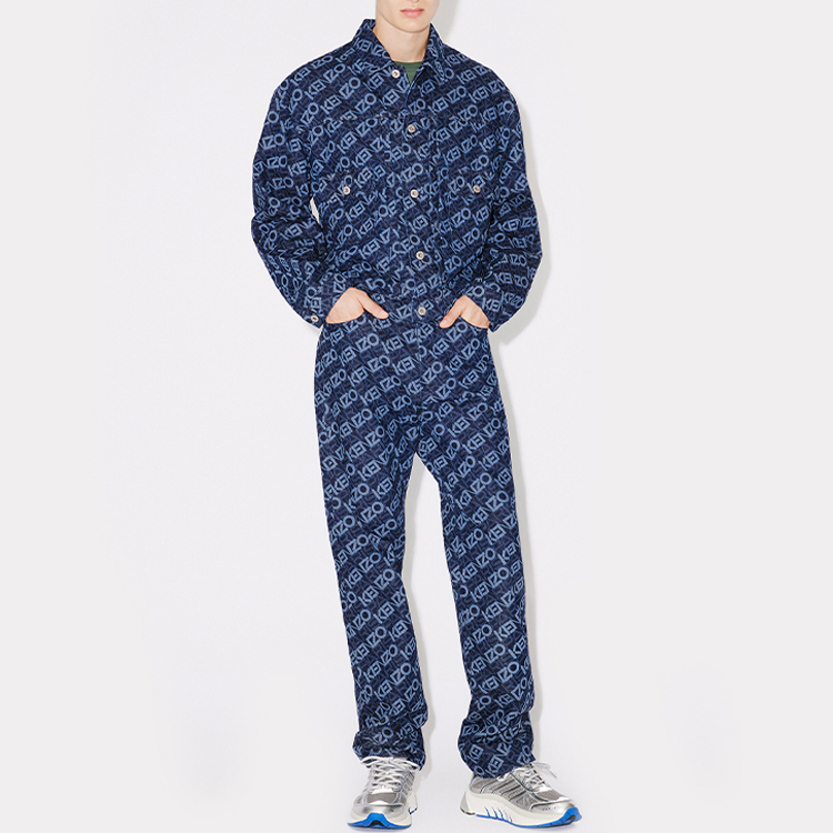 Shop 겐조 FW23 올오버 로고 프린트 포켓 자켓 남성 블루 FD65DV3036BM-DM