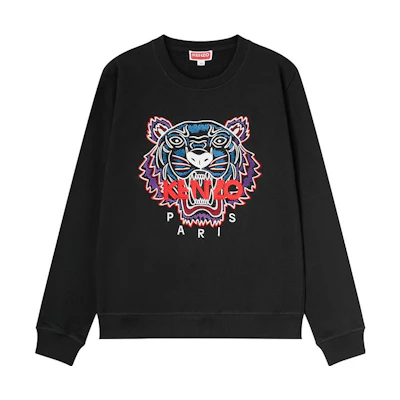 Kenzo FW23 Black Crewneck Sweatshirt with Logo Tiger Embroidery FD62SW8244MF-99J