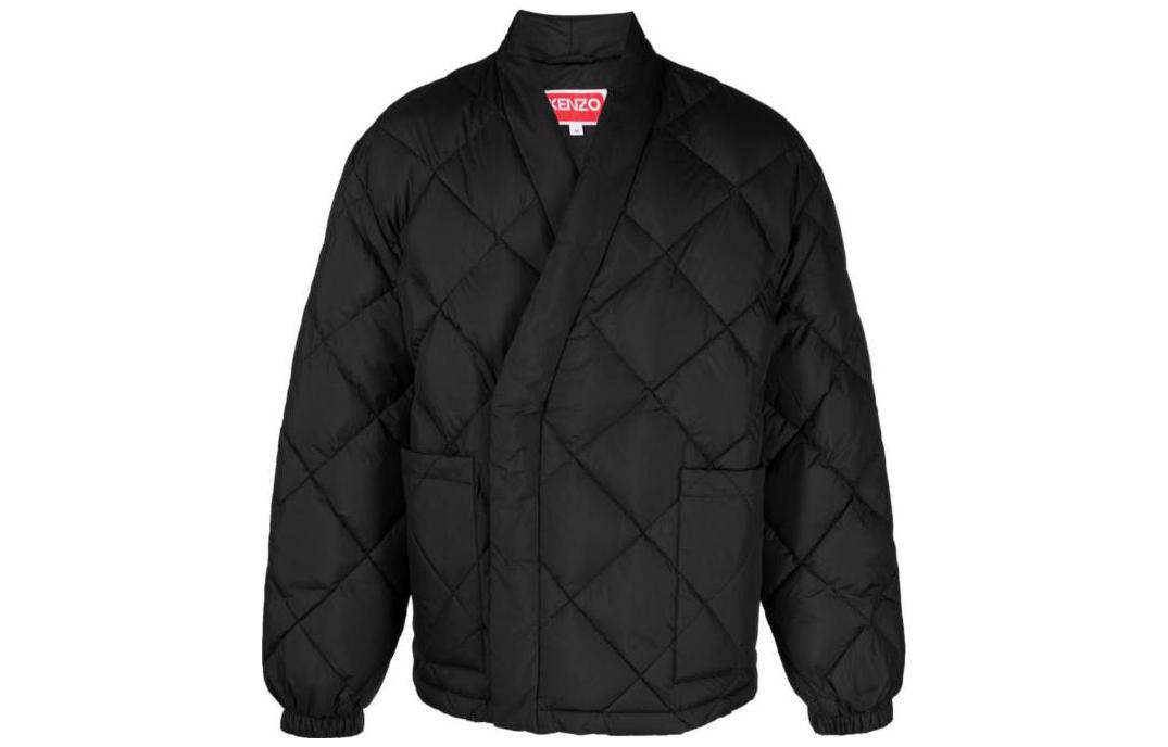 KENZO FW23 Black V-Neck Long-Sleeve Jacket with Back Logo Patch for Men FD65MA1449NL-99J