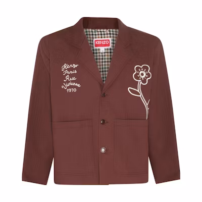 KENZO FW23 Floral Letter Print Brown Single-Breasted Jacket FD65VE2229GA-90