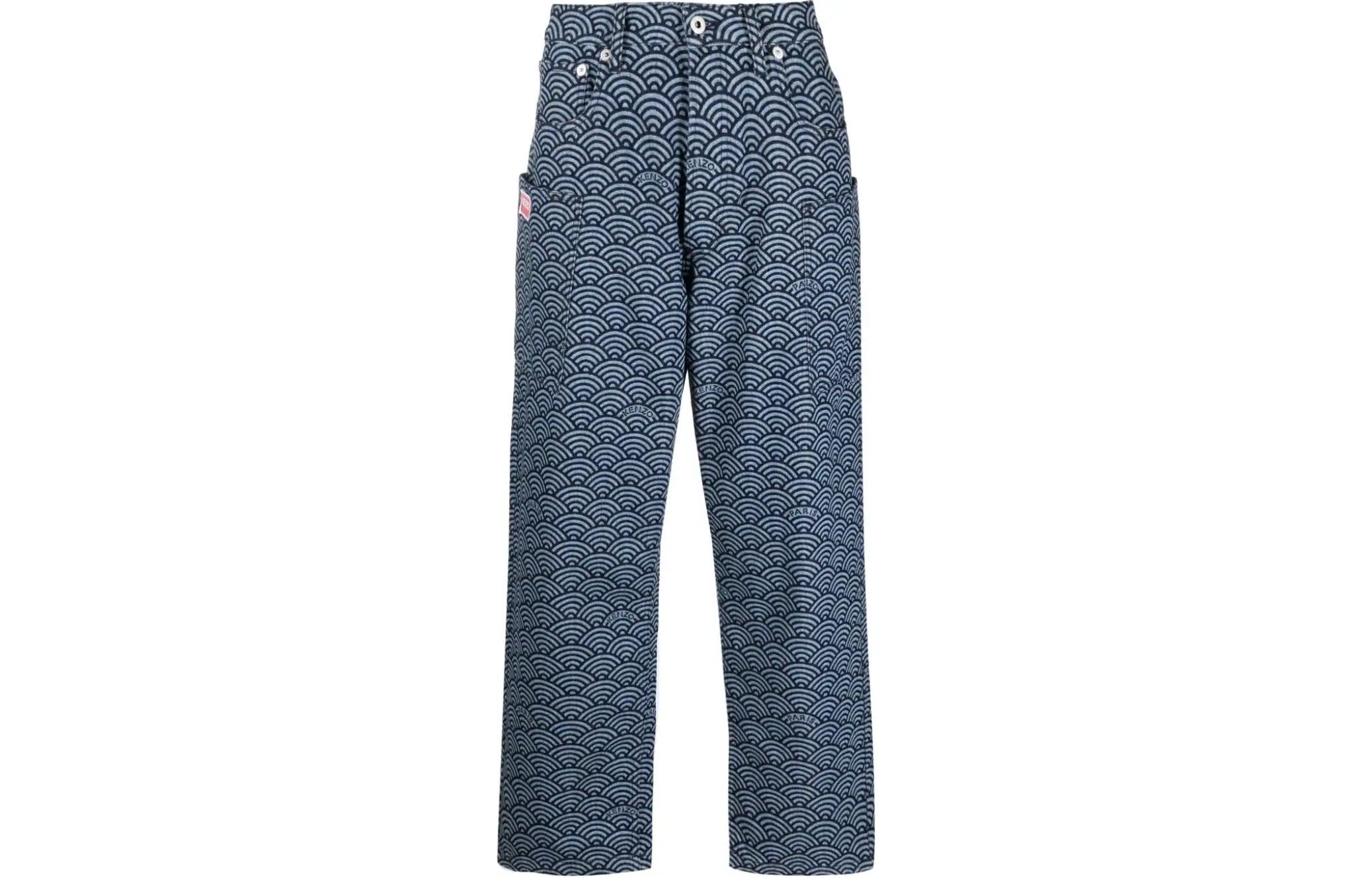 KENZO FW23 Geometric Print Tapered Jeans  Navy Blue FE55DP4086K1-DM
