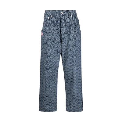 KENZO FW23 Geometric Print Tapered Jeans Navy Blue FE55DP4086K1-DM