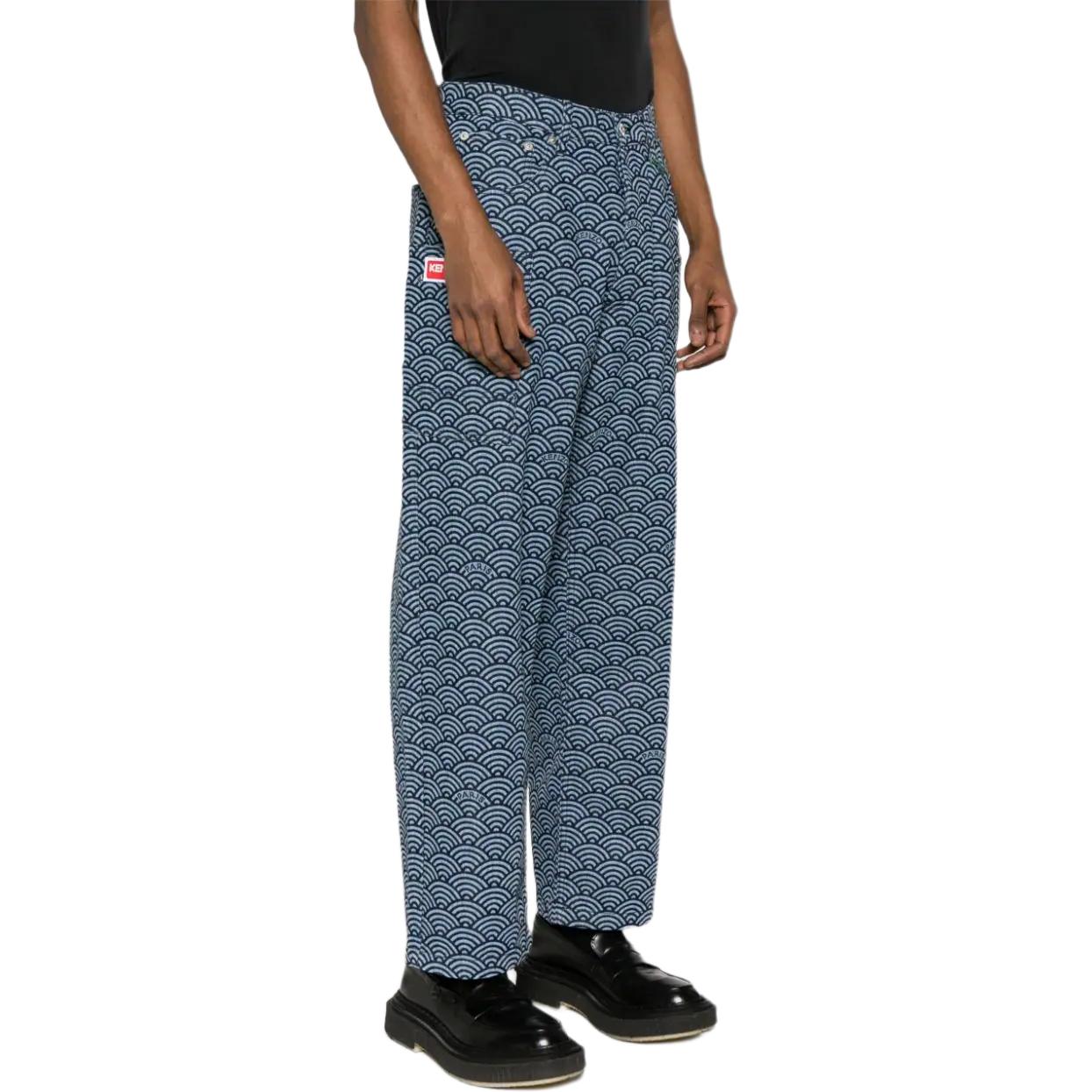 Purchase KENZO FW23 Geometric Print Tapered Jeans  Navy Blue FE55DP4086K1-DM