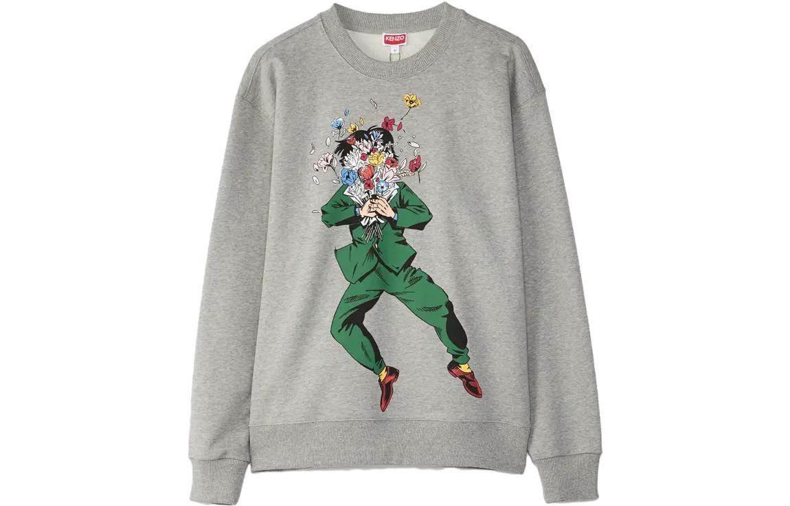 KENZO FW23 Grey Cartoon Graphic Crewneck Long Sleeve Sweatshirt FD65SW0934MF-94