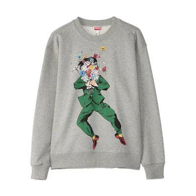 KENZO FW23 Grey Cartoon Graphic Crewneck Long Sleeve Sweatshirt FD65SW0934MF-94