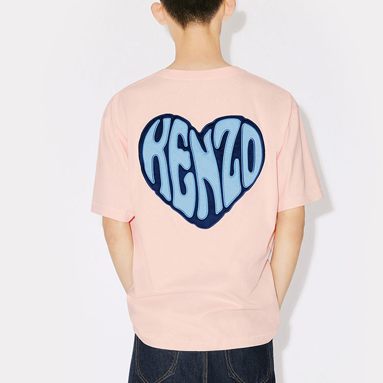 Details for KENZO FW23 Camiseta Unisex Rosa Claro con Estampado de Corazón y Manga Corta. FD65TS1304SO-34
