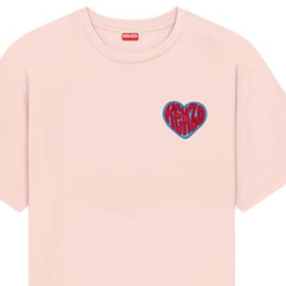 Sizing KENZO FW23 Camiseta Unisex Rosa Claro con Estampado de Corazón y Manga Corta. FD65TS1304SO-34