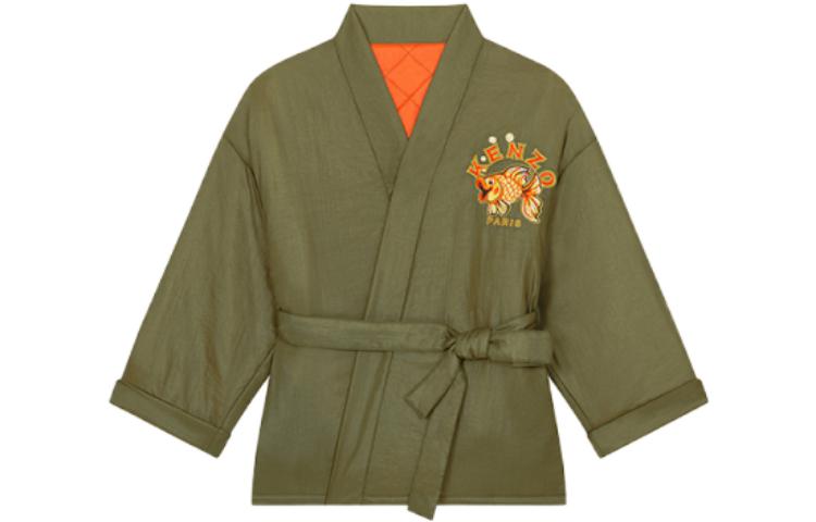 KENZO FW23 Kingyo Collection Letter Casual Collarless Jacket Deep Khaki FD65MA1429OL-51