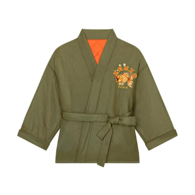 KENZO FW23 Kingyo Collection Letter Casual Collarless Jacket Deep Khaki FD65MA1429OL-51