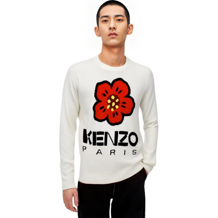 Purchase KENZO FW23 Baju Sejuk Lelaki Logo Wool Crewneck Warna Off-White FD65PU4273LD002