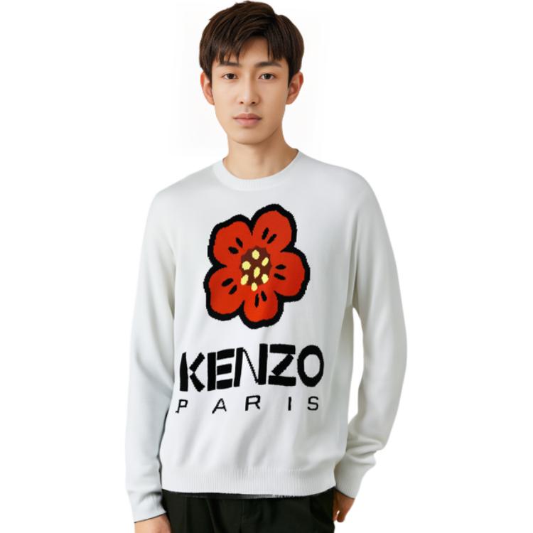 Details for KENZO FW23 Baju Sejuk Lelaki Logo Wool Crewneck Warna Off-White FD65PU4273LD002