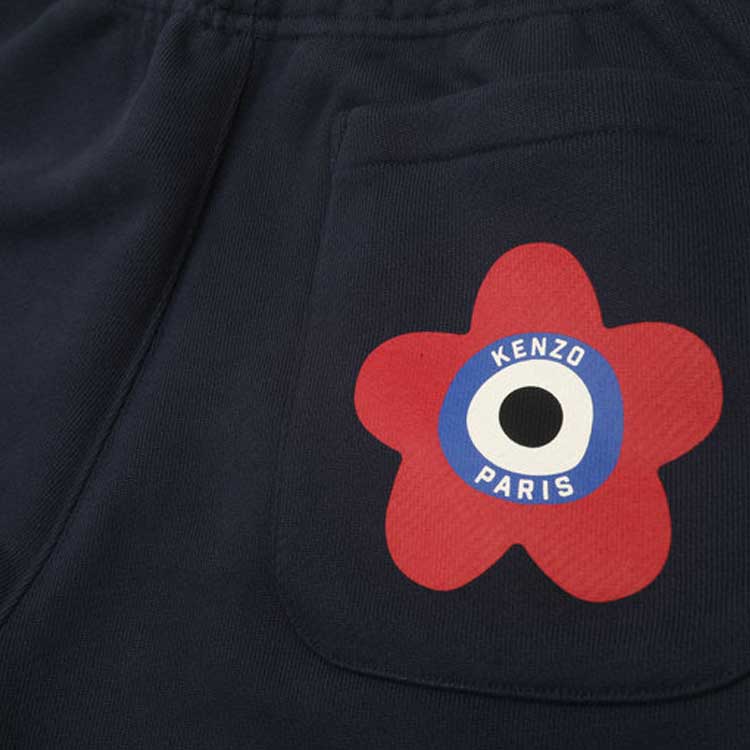 Sizing KENZO FW23 Navy Blue Floral Print Relaxed Fit Elastic Waist Pants . FD65PA7014MV-77