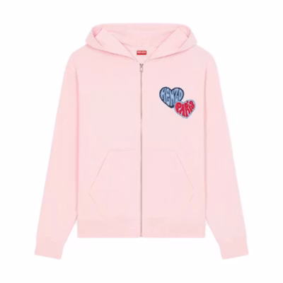 KENZO FW23 Pink Heart Logo Print Unisex Hoodie. FD65SW0804MF-34