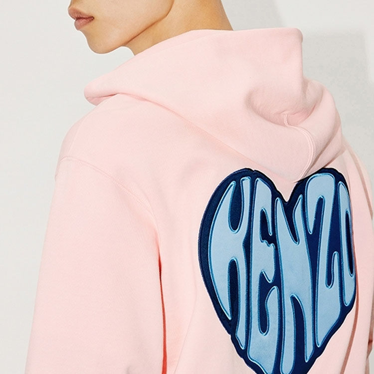 Sizing KENZO FW23 Sudadera Unisex Rosa con Corazón y Logo Estampado. FD65SW0804MF-34