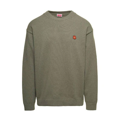 KENZO FW23 Solid Color Logo Embroidered Crewneck Sweatshirt Men Deep Green FD65PU4193LC-61