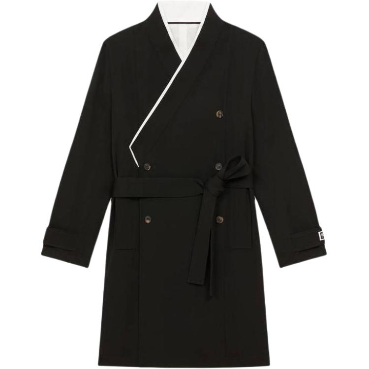 KENZO FW23 Solid Double-Breasted Belted Long Sleeve Jacket - Black FE55MA0419OT-99