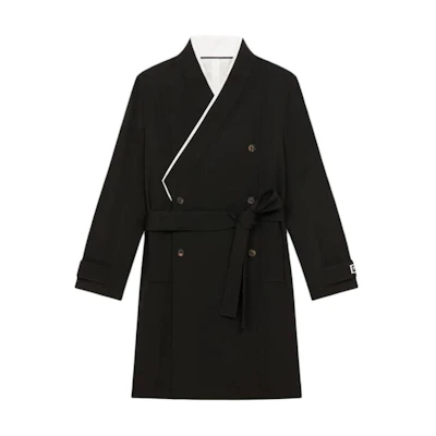 KENZO FW23 Solid Double-Breasted Belted Long Sleeve Jacket - Black FE55MA0419OT-99