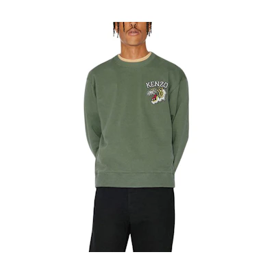 KENZO FW23 Tiger Graphic Crewneck Sweatshirt Unisex - Dark Khaki Green FD65SW1484MF-51