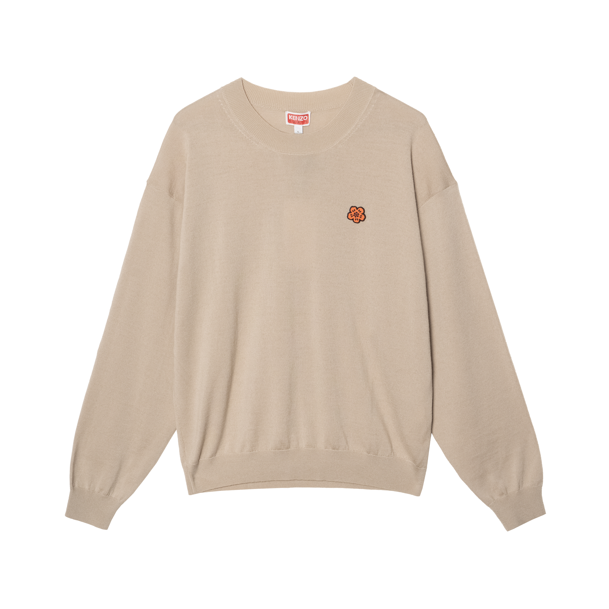 KENZO FW24  Beige Crewneck Sweater with Floral Embroidery Logo. FE62PU4893LB-11