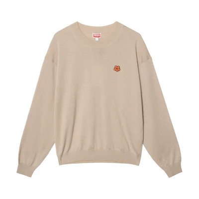 KENZO FW24 Beige Crewneck Sweater with Floral Embroidery Logo. FE62PU4893LB-11