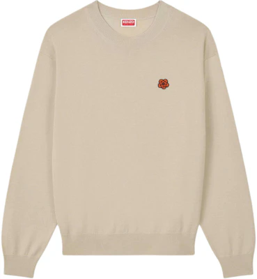 KENZO FW24 Beige Crewneck Sweater with Floral Embroidery Logo. FE62PU4893LB-11 Order KENZO FW24 Beige Crewneck Sweater with Floral Embroidery Logo. FE62PU4893LB-11