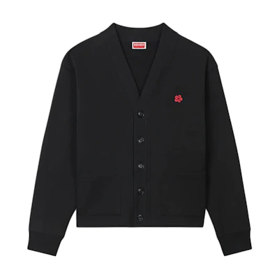 KENZO FW24 Black V-Neck Logo Print Button-Up Knit Cardigan. FE65SW2264MT-99J