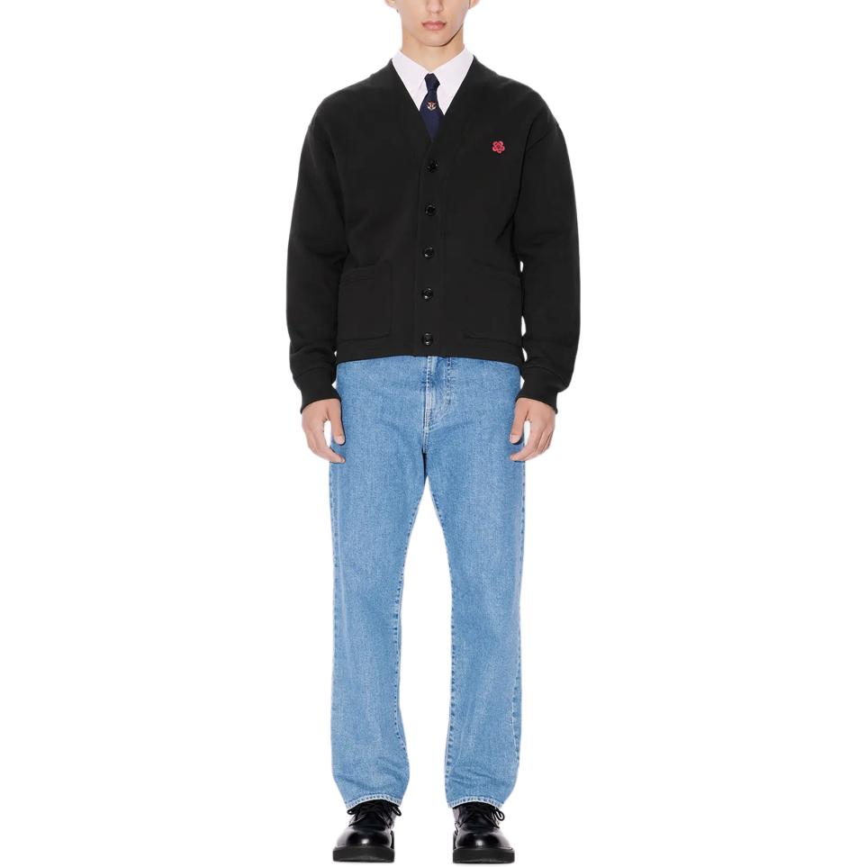 Shop ケンゾー FW24 ブラック Vネック ロゴプリント ボタンアップ ニットカーディガン FE65SW2264MT-99J