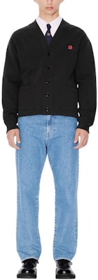 ケンゾー FW24 ブラック Vネック ロゴプリント ボタンアップ ニットカーディガン FE65SW2264MT-99J Shop ケンゾー FW24 ブラック Vネック ロゴプリント ボタンアップ ニットカーディガン FE65SW2264MT-99J