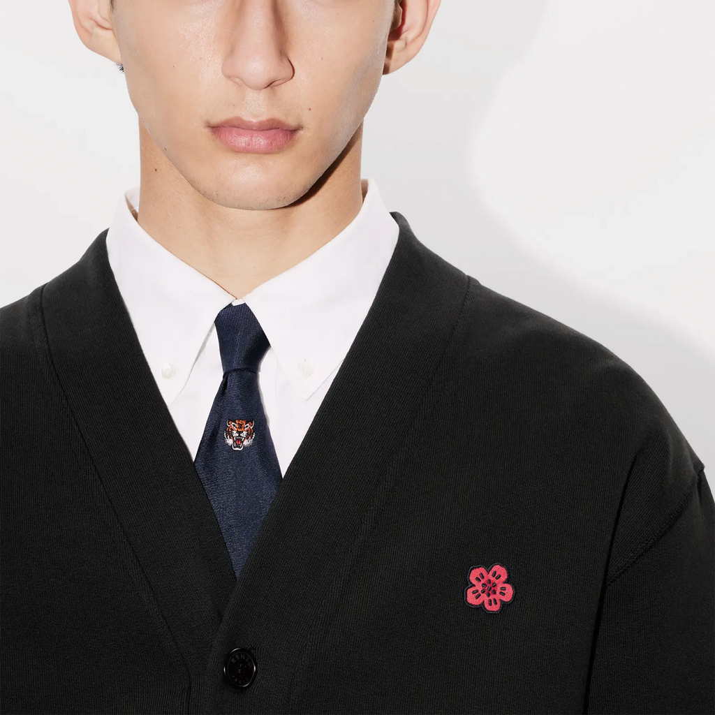 Sizing ケンゾー FW24 ブラック Vネック ロゴプリント ボタンアップ ニットカーディガン FE65SW2264MT-99J