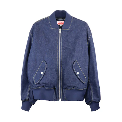 KENZO FW24 Blue Logo Studded Full-Zip Bomber Jacket FD65DB1016A1-BLUE