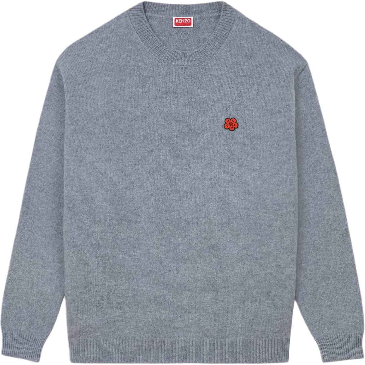 KENZO FW24 Logo Floral Applique Crewneck Sweater Misty Gray -  Long Sleeve FE65PU4843LC-96