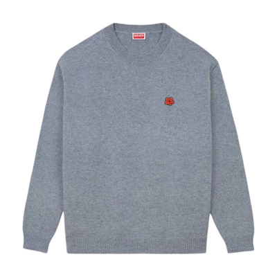 KENZO FW24 Logo Floral Applique Crewneck Sweater Misty Gray - Long Sleeve FE65PU4843LC-96