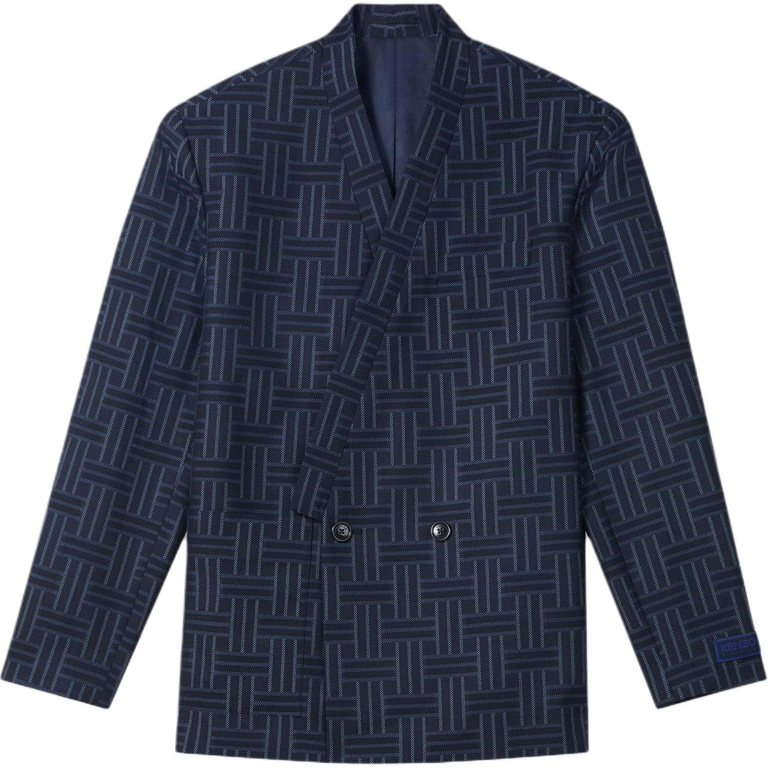 KENZO FW24 Midnight Blue Double-Breasted Jacket with Logo Patch FE65VE1309JG-77