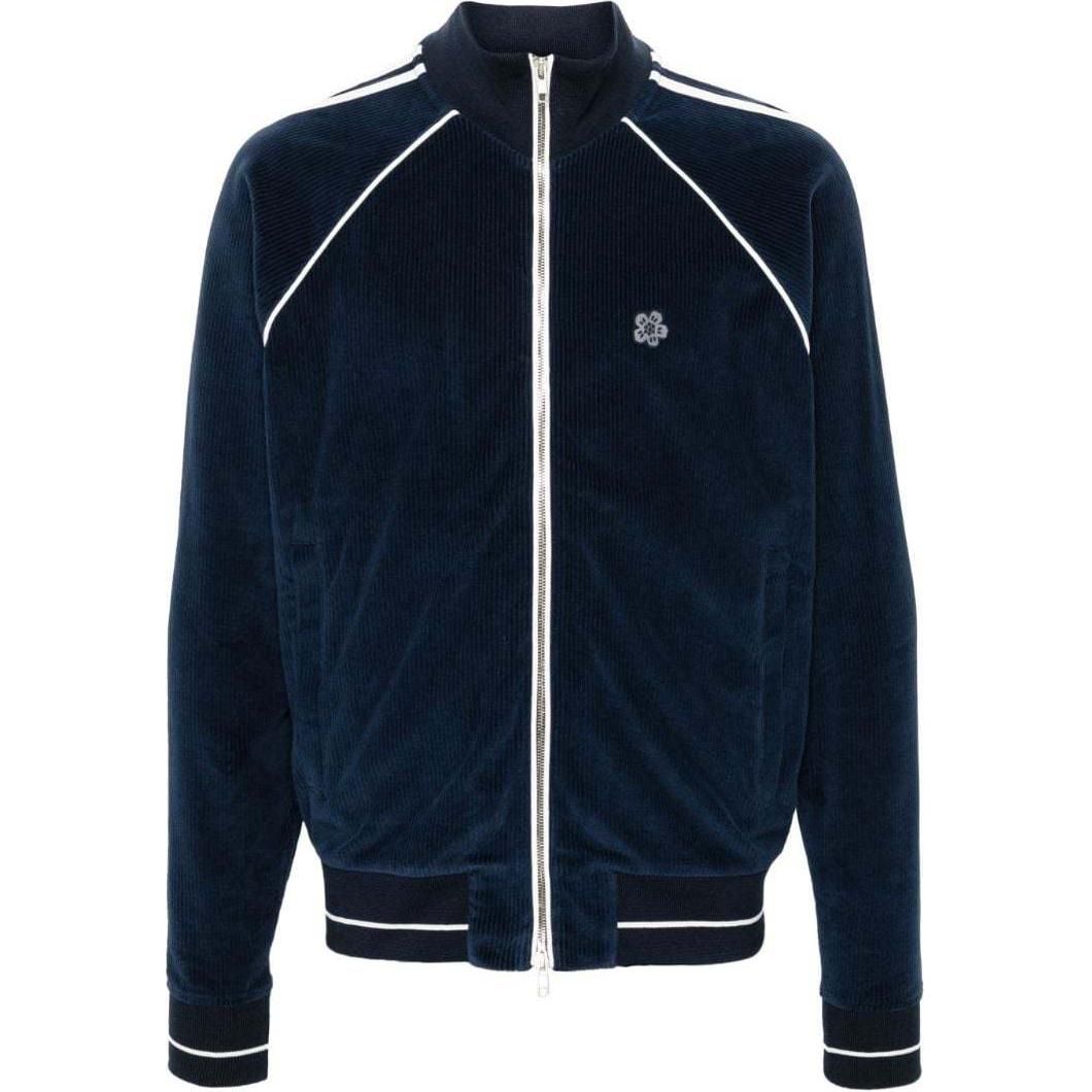 KENZO FW24 Midnight Blue Floral Appliqué Zip-Up Loose Jacket for Men FE65SW2024VD-MIDNIGHTBLUE