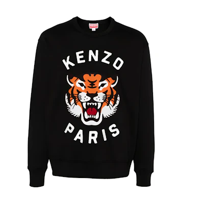 KENZO FW24 Tiger Logo Embroidered Loose Fit Black Sweatshirt Men PFE68SW1064MF-99J