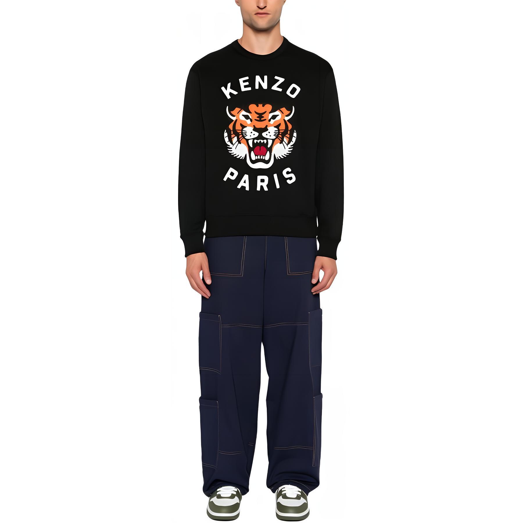 Lookbook KENZO FW24 老虎標誌刺繡寬鬆版黑色男款衛衣 PFE68SW1064MF-99J