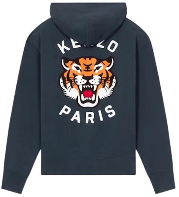KENZO Genderless Midnight Blue Letter Print Hooded Sweatshirt FE58SW0114MF-77 Lookbook KENZO Genderless Midnight Blue Letter Print Hooded Sweatshirt FE58SW0114MF-77