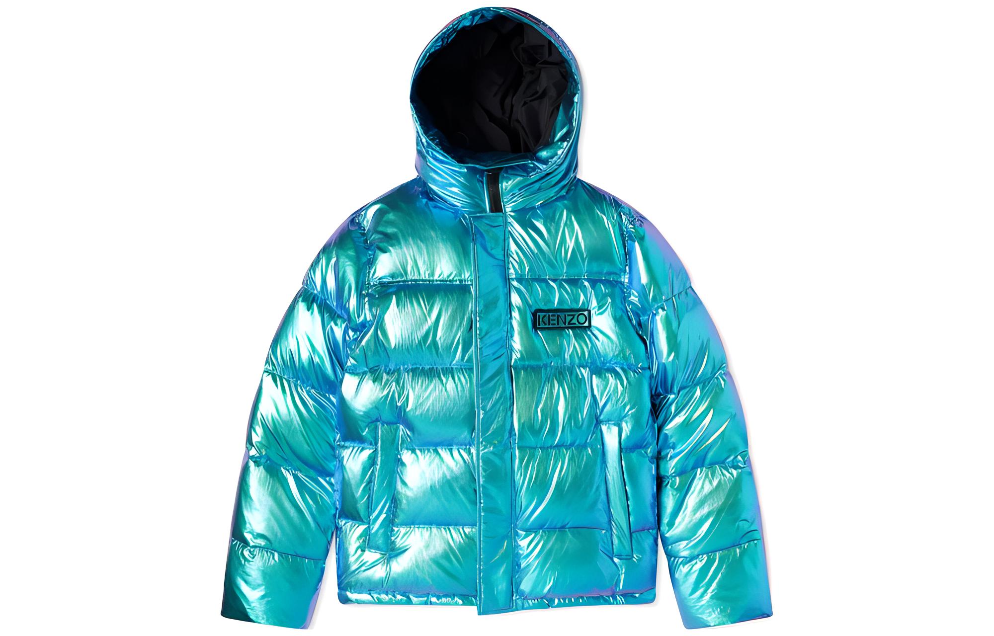 KENZO Glossy Hooded Zip-Up Puffer Jacket Green Mens F965BL6261NZ-68
