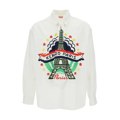 KENZO Graphic Print Button-Up Long Sleeve Shirt Men’s White FE55CH4219P6-01