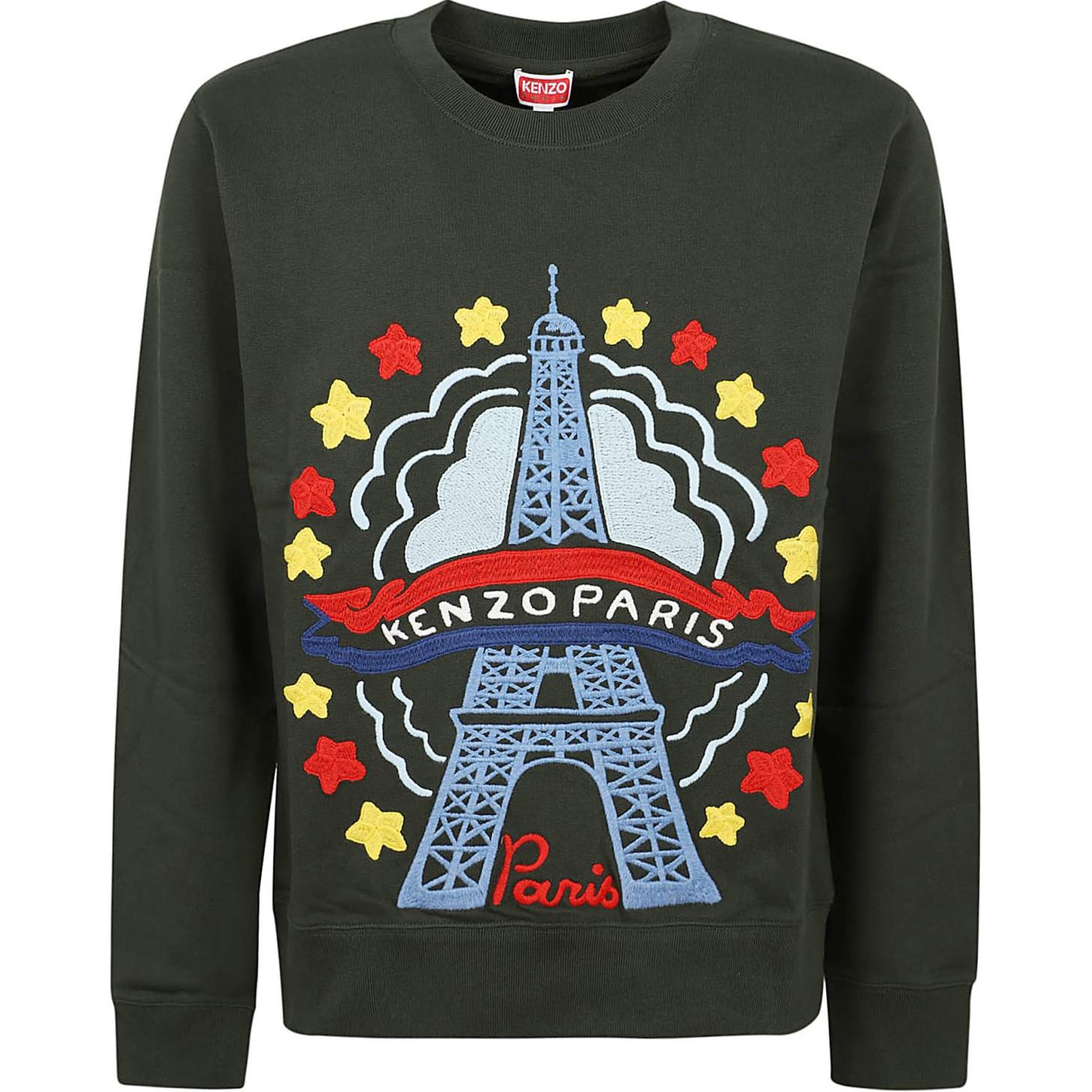 KENZO Graphic Print Crewneck Pullover Sweatshirt Men’s Dark Khaki FE55SW1684MF-51