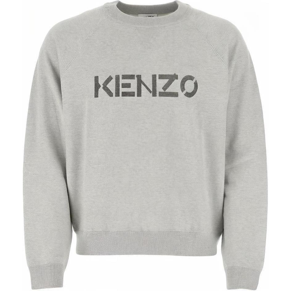 KENZO Gray Wool Knit Sweater with Logo English Print Crewneck. FB65PU6333LB-93