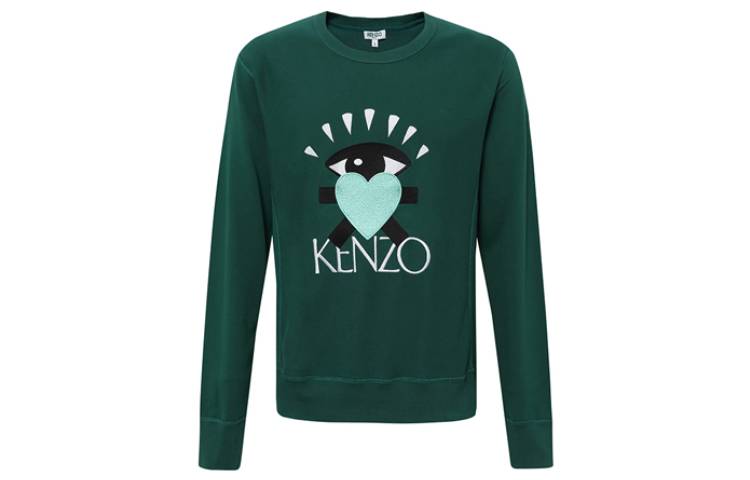 KENZO Green Cotton Sweatshirt with Heart and Eye Embroidery F965SW3124X4-53