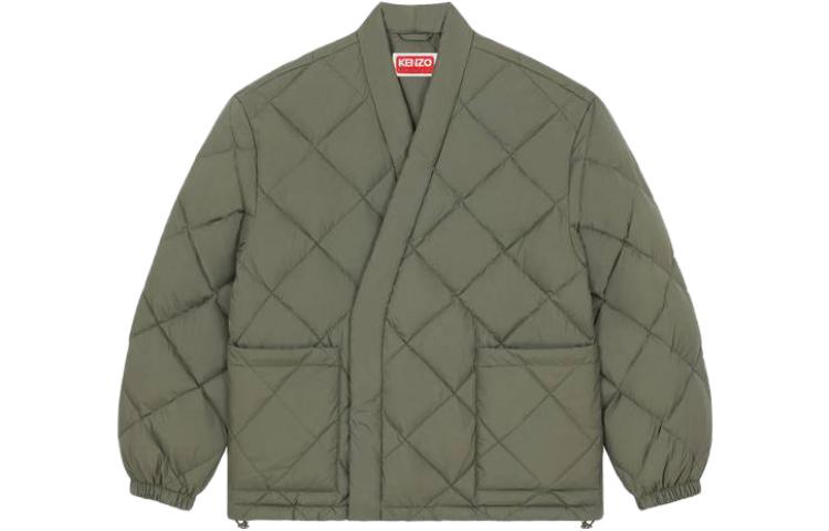 KENZO Green Kimono Puffer Jacket V-Neck Button-Up Long Sleeve Outerwear FD65MA1449NL-51