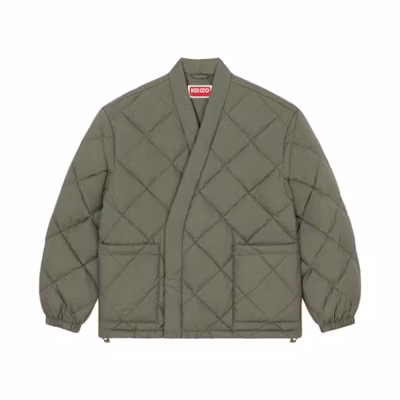 KENZO Green Kimono Puffer Jacket V-Neck Button-Up Long Sleeve Outerwear FD65MA1449NL-51