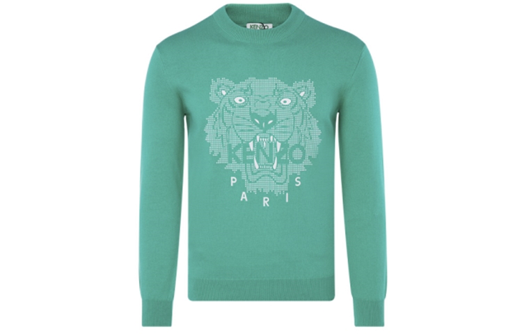KENZO Green Knit Sweater with Tiger Logo and Lettering for Men FA55PU5003XB-58
